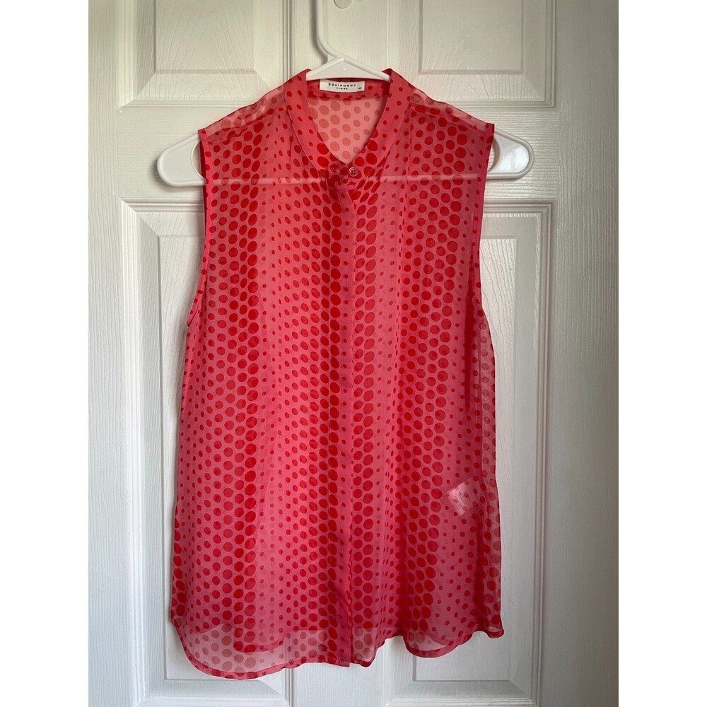 Equipment Femme Red Polka Silk Sleeveless Tank Top XS